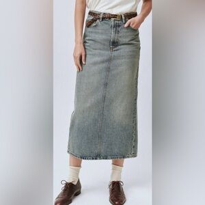 The GREAT. The Column Skirt Monterey Wash Blue Size 28